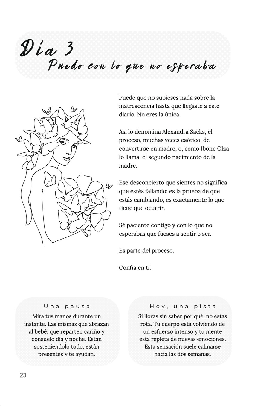 Día 3 · Puedo con lo que no esperaba · página del diario con ilustración, reflexión y pistas